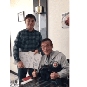 AKIHIRO KANAYAMA CREATOR OF BOAZANIAN CHARACTERS VOLTES V WITH KIM CASTRO.    金山 昭博 キム・カストロとのボアザニアン・キャラクターズ・ボルテス V のクリエイター。